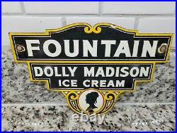 Vintage Dolly Madison Porcelain Sign Ice Cream Parlor Sweet Soda Gas Station Oil