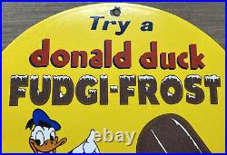 Vintage Donald Duck Porcelain Sign Fudgi-frost Disney Gas Station Ice Cream Oil