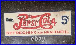 Vintage Double Dot Pepsi Cola Tin Tacker Sign 1930 Drink Pepsi 5¢ Refreshing