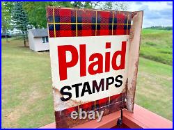 Vintage Double Sided Plaid Stamps Sign (Very Rare)