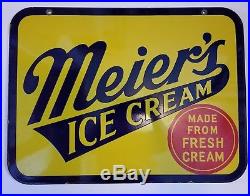Vintage Double Sided Porcelain Meier's Ice Cream Sign 24 X 18