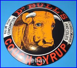 Vintage Dr Bull's Cough Syrup Porcelain Service Station Gas Pump Dome Sign