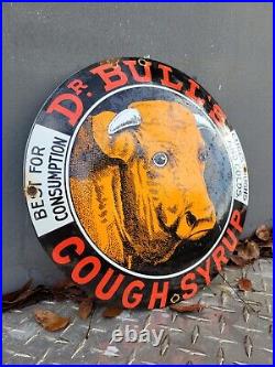 Vintage Dr Bulls Porcelain Sign Cold Cough Syrup Doctor Medicine Cow 12 Oil Gas