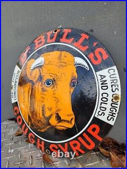 Vintage Dr Bulls Porcelain Sign Cold Cough Syrup Doctor Medicine Cow 12 Oil Gas