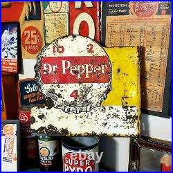 Vintage Dr Pepper 10-2-4 Double Sided Metal Soda Advertising Flange Sign