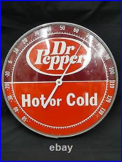 Vintage Dr. Pepper Hot or Cold Round Covered Thermometer Original