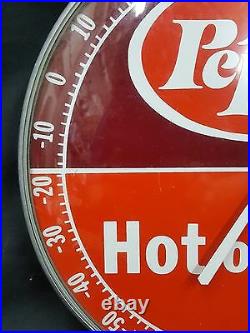 Vintage Dr. Pepper Hot or Cold Round Covered Thermometer Original