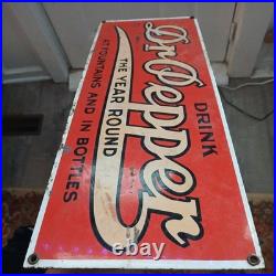 Vintage Dr Pepper Porcelain Sign The Year Round At Fountains & In Bottles 39-47