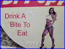 Vintage Dr Pepper Soda Porcelain Sign Pop Drnik Model Girl Lady Gas Oil Service