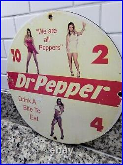 Vintage Dr Pepper Soda Porcelain Sign Pop Drnik Model Girl Lady Gas Oil Service