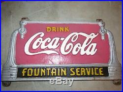 Vintage Drink Coca Cola Fountain Service Cast Iron Bench Sign Original Paint