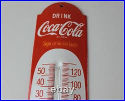 Vintage Drink Coca Cola Sign Soda Pop Gas Ad Sign on Porcelain Thermometer