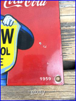 Vintage Drink Coca-cola Slow School Zone Porcelain Gas Oil Kids Traffic Sign