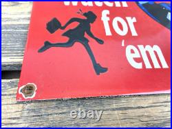 Vintage Drink Coca-cola Slow School Zone Porcelain Gas Oil Kids Traffic Sign