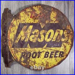Vintage Drink Mason's Root Beer Sign Metal Double Sided Dealer Shop Store Flange