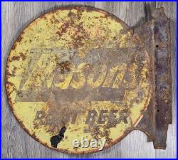 Vintage Drink Mason's Root Beer Sign Metal Double Sided Dealer Shop Store Flange