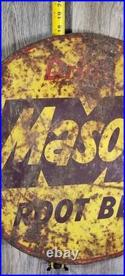 Vintage Drink Mason's Root Beer Sign Metal Double Sided Dealer Shop Store Flange