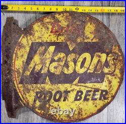 Vintage Drink Mason's Root Beer Sign Metal Double Sided Dealer Shop Store Flange