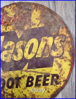 Vintage Drink Mason's Root Beer Sign Metal Double Sided Dealer Shop Store Flange