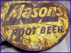 Vintage Drink Mason's Root Beer Sign Metal Double Sided Dealer Shop Store Flange