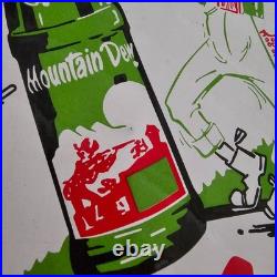 Vintage Drink Mountain Dew Old Us Gasoline Oil Gas Pump Enamel Porcelain Sign