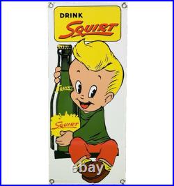 Vintage Drink Squirt Porcelain Sign General Store Gas Station Motor Oil Soda Pop