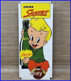 Vintage Drink Squirt Porcelain Sign General Store Gas Station Motor Oil Soda Pop