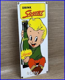 Vintage Drink Squirt Porcelain Sign General Store Gas Station Motor Oil Soda Pop