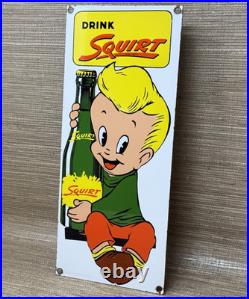 Vintage Drink Squirt Porcelain Sign General Store Gas Station Motor Oil Soda Pop