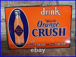 Vintage Drink Ward's Orange Crush Can Porcelain Gas Station Soda Sign 12 X 8
