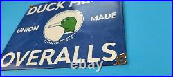 Vintage Duck Head Overalls Porcelain Gas Farm Union Made General Store Pump Sign