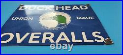 Vintage Duck Head Overalls Porcelain Gas Farm Union Made General Store Pump Sign