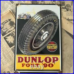 Vintage Dunlop Fort'90' Tires Automobiles 8x12 Inches Porcelain Enamel Sign