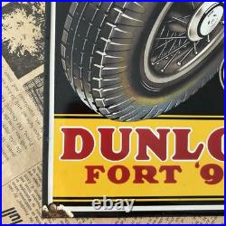 Vintage Dunlop Fort'90' Tires Automobiles 8x12 Inches Porcelain Enamel Sign