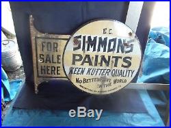 Vintage EC Simmons Keen Kutter Double Sided Porcelain Flanged Paint Sign, Rare
