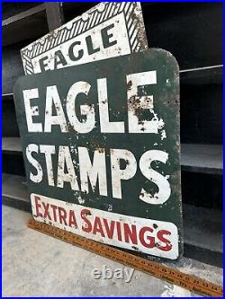 Vintage Eagle Stamp Heavy Metal Painted Double Sided Sign Original Advertisement