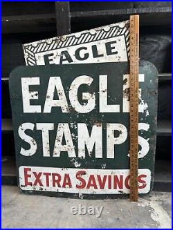 Vintage Eagle Stamp Heavy Metal Painted Double Sided Sign Original Advertisement