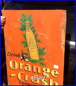 Vintage Early 1938 Orange Crush Soda Pop Sign With Crushy Bottle Flower Graphic