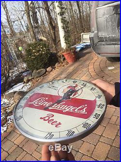 Vintage Early Leinenkugel Beer 12in Round Glass Thermometer Sign / Indian Maiden