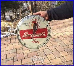 Vintage Early Leinenkugel Beer 12in Round Glass Thermometer Sign / Indian Maiden