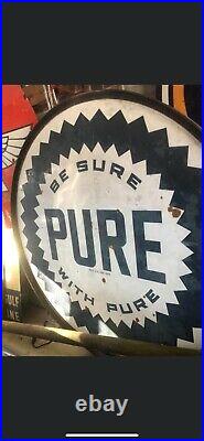 Vintage Early Pure Gas Porcelain Sign With Bracket