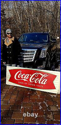 Vintage Early RARE Coca Cola Soda Pop Metal Fishtail Sled Sign Coke 68X24 WOW