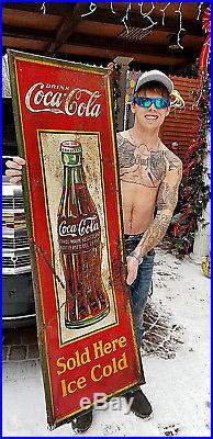 Vintage Early RARE Coca Cola Soda Pop Metal Vertical Bottle Sign Coke 54X18 WOW