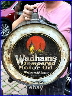 Vintage Early Rare Wadhams Oil Rocker Can /sign Gas Gasoline Nice One