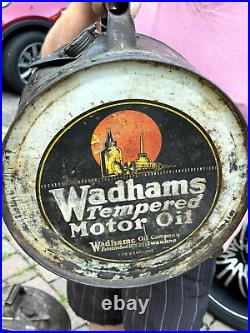 Vintage Early Rare Wadhams Oil Rocker Can /sign Gas Gasoline Nice One