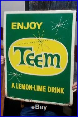 Vintage Early Teem Lemon Lime Fruit Soda Pop Metal Sign 34in X 27in