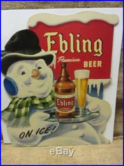 Vintage Ebling German Beer Store Snowman Display Sign RARE Antique Brewery 9930