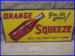 Vintage Embossed Orange Squeeze Drink Sign Antique Old Orange Soda Cola 9139