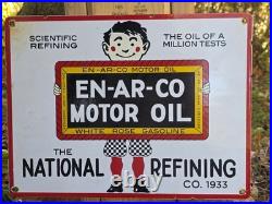 Vintage En-ar-co National Motor Oil 16x 12 Porcelain Sign Great Condition