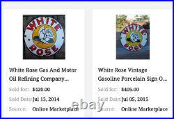 Vintage Enarco White Rose Gasoline 11 3/4 Porcelain Metal Canada Gas & Oil Sign